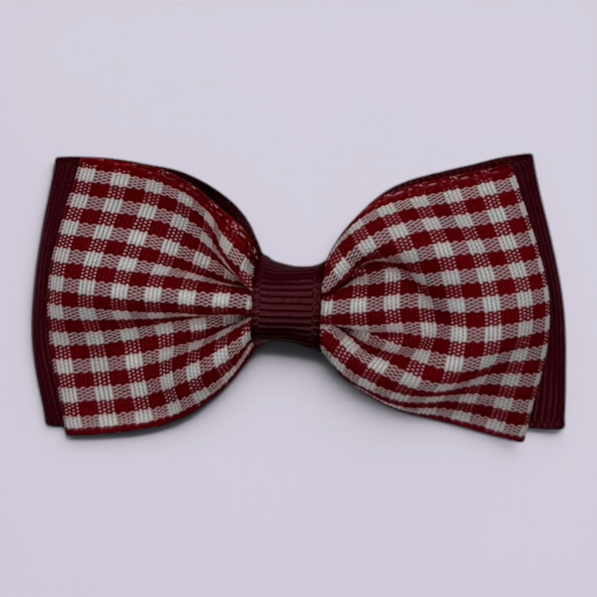 Burgundy maroon gingham bowtie school hair bow clip