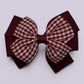Burgundy maroon gingham pinwheel school hair bow clip