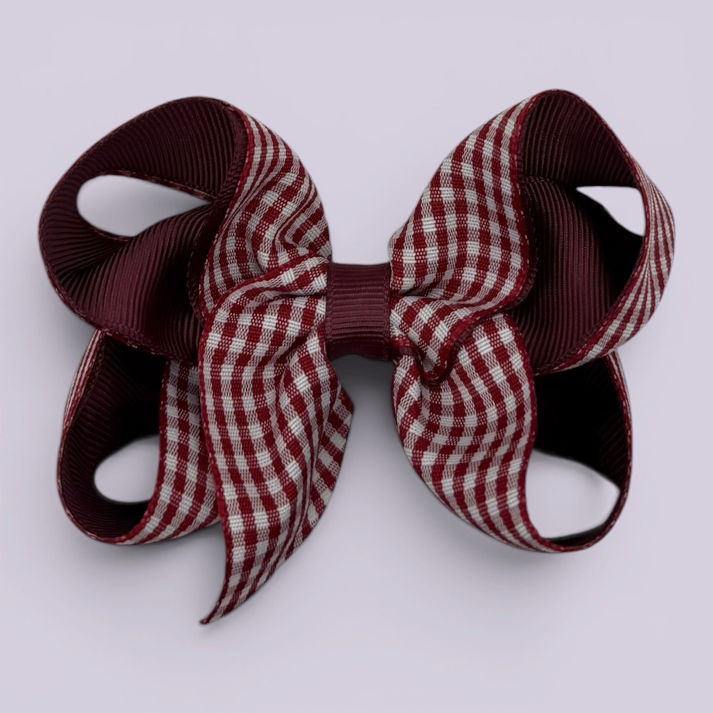 Burgundy maroon gingham large school hair bow clip