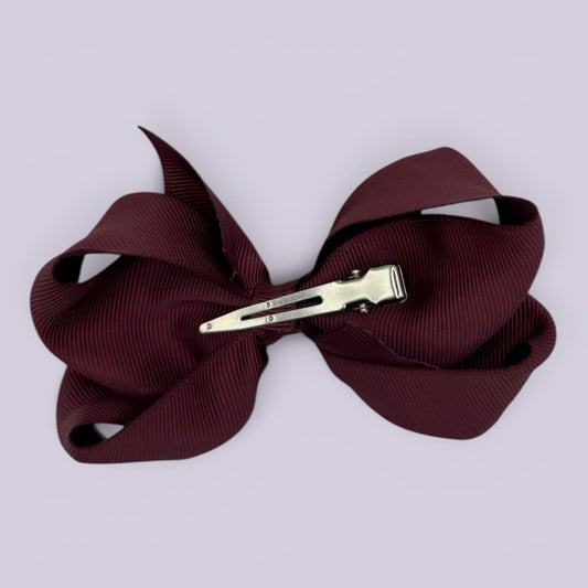Burgundy maroon large bow clip on card