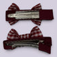 Burgundy maroon gingham mini bowtie clips on card