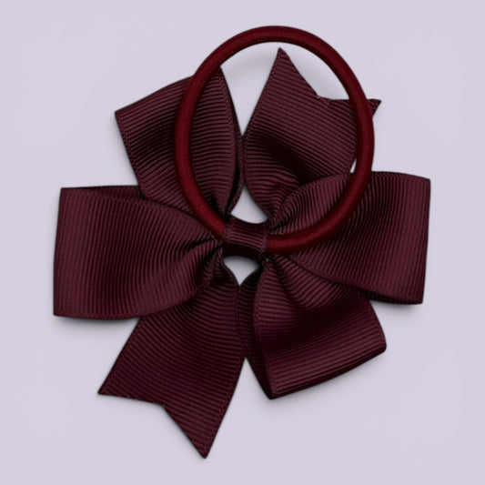 Burgundy maroon pinwheel bow bobble on card
