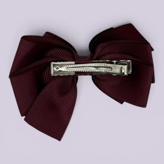Burgundy maroon pinwheel bow clip on card