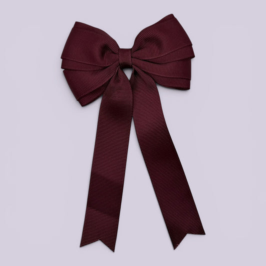 Burgundy maroon tailed school hair bow clip