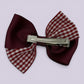 Burgundy maroon gingham twisted bow clip on card
