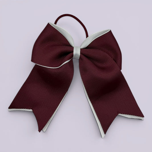 Burgundy maroon and white tailed school hair bow bobble