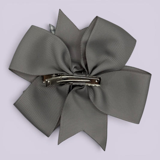 Grey gingham bow clip on card
