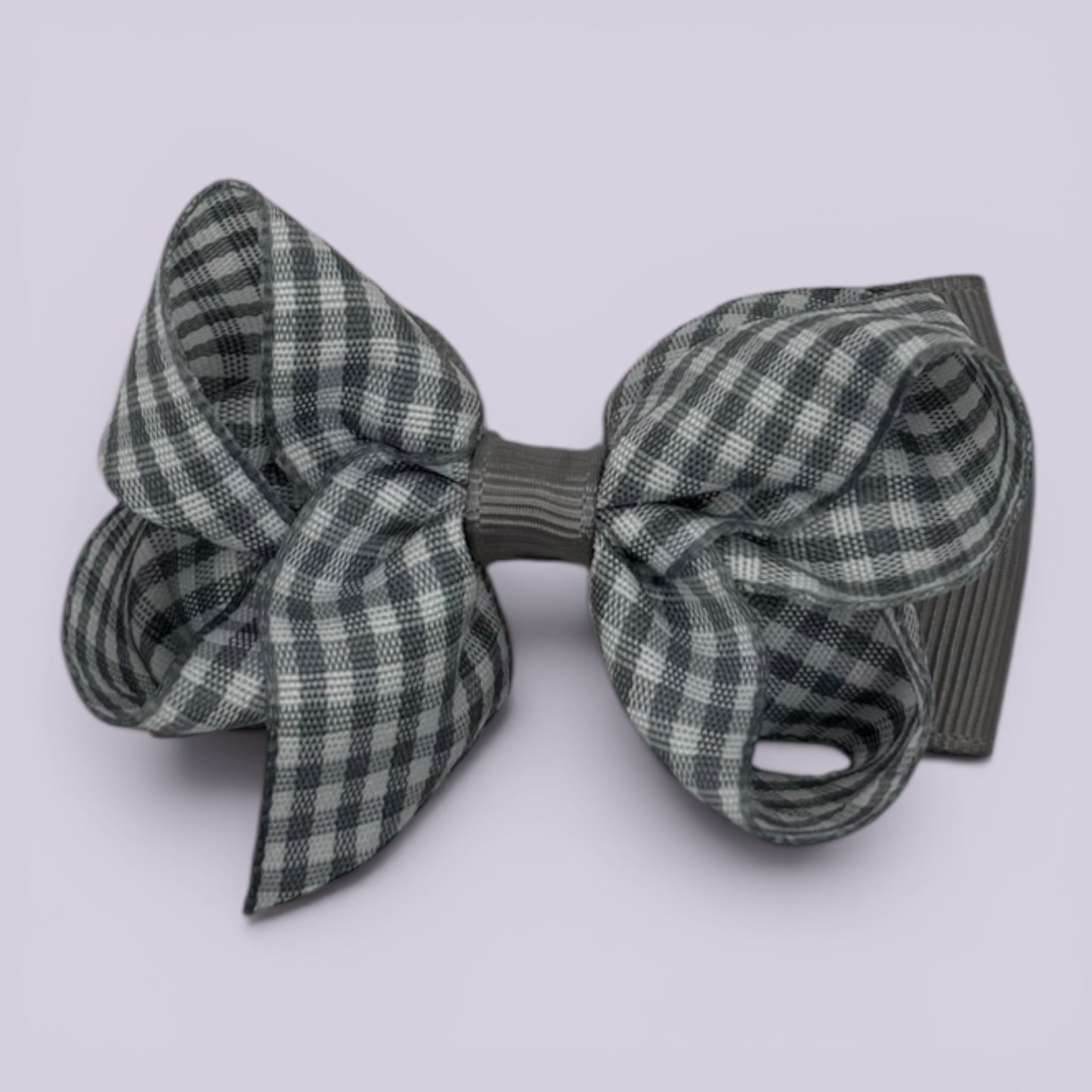 Grey gingham double bow school hair clip