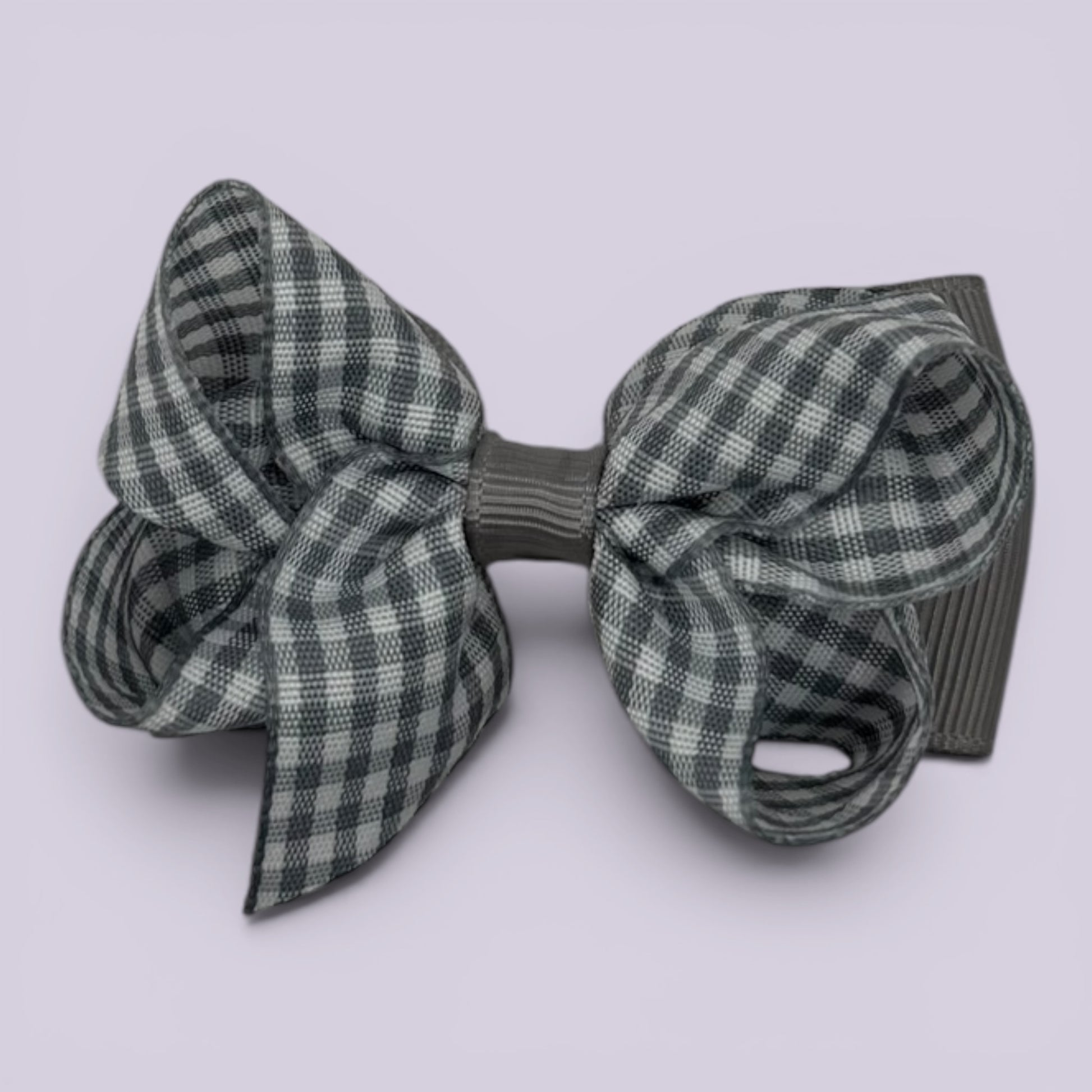 Grey gingham double bow school hair clip