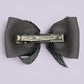 Grey gingham double bow clip on card