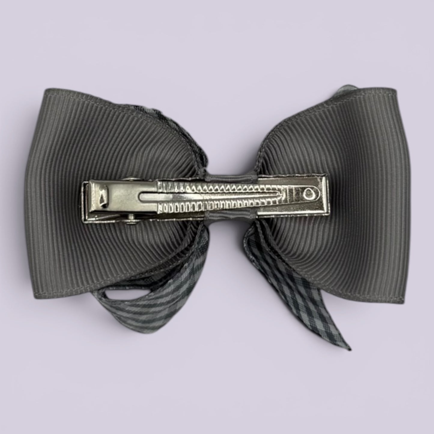 Grey gingham double bow clip on card
