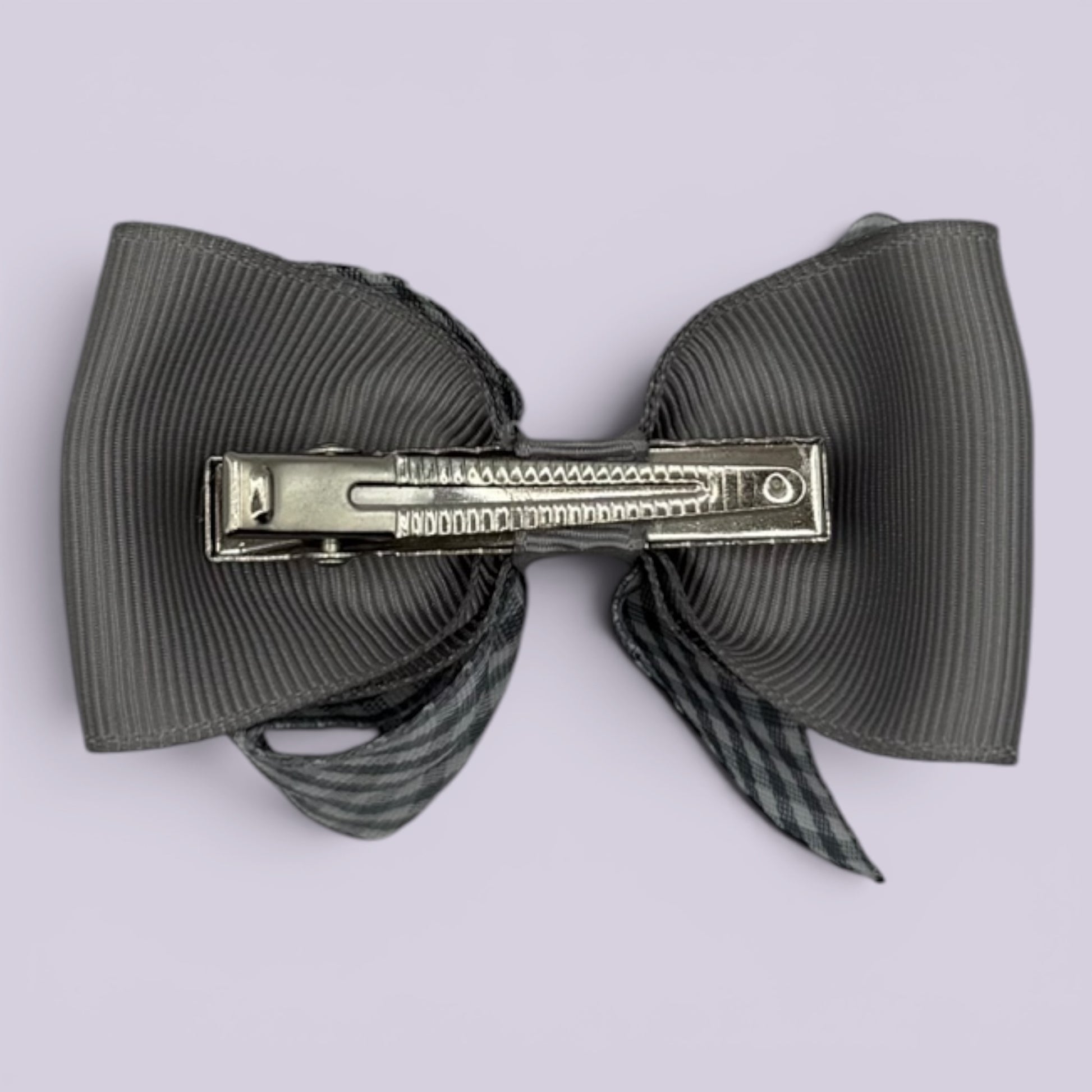 Grey gingham double bow clip on card