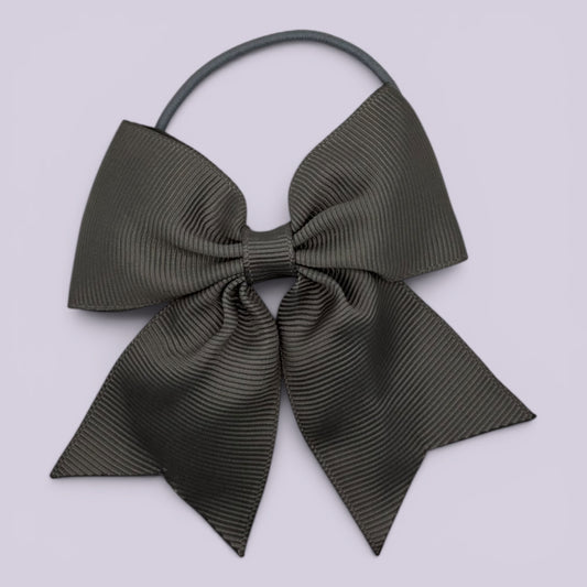 Grey four tailed school hair bow bobble