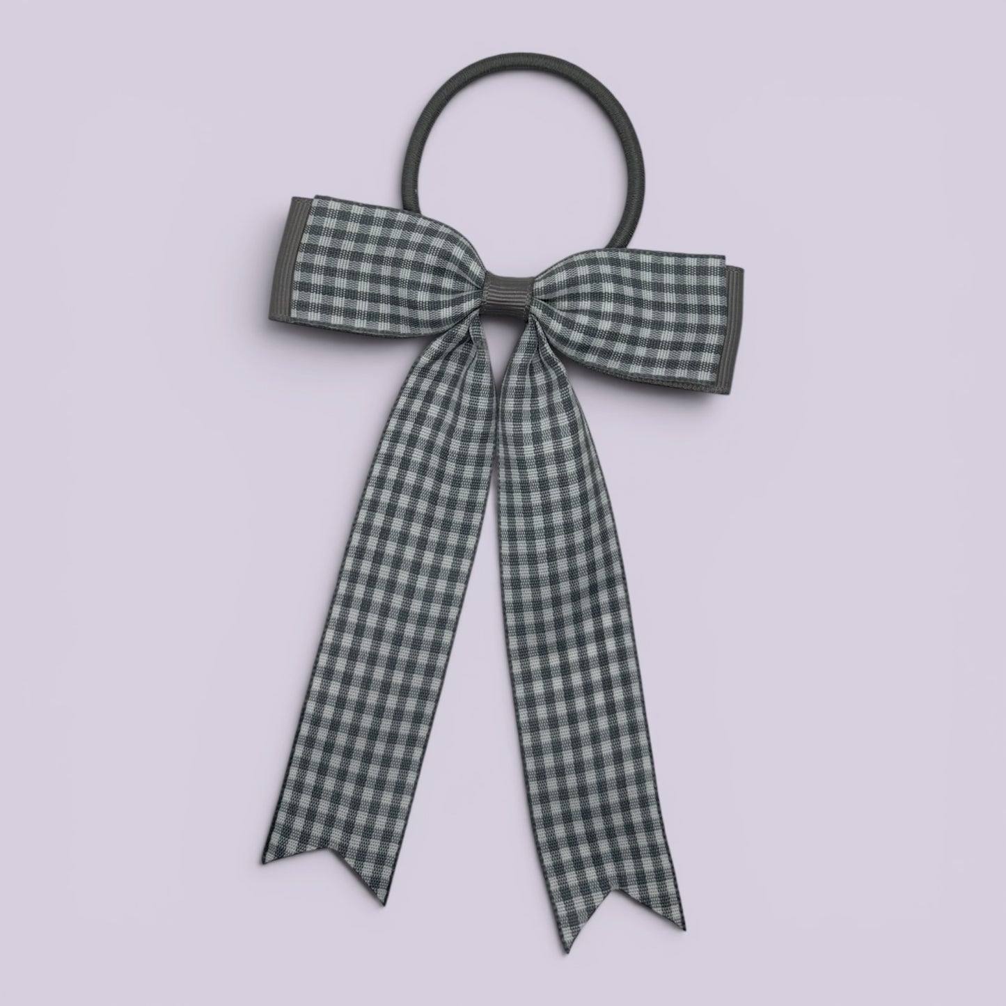 Grey gingham tailed school hair bow bobble