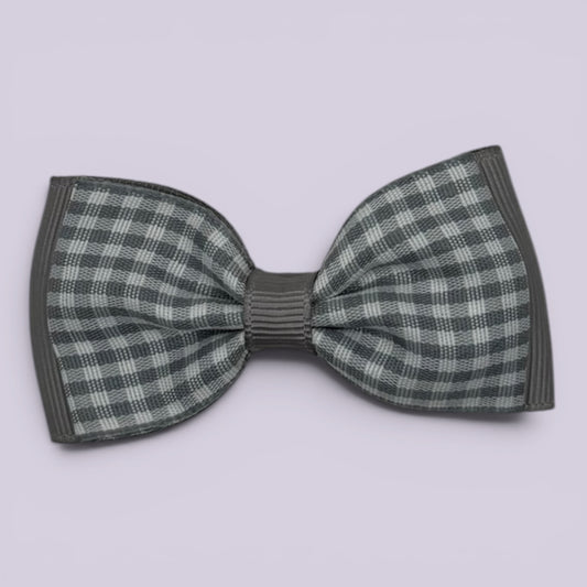 Grey gingham bowtie school hair bow clip