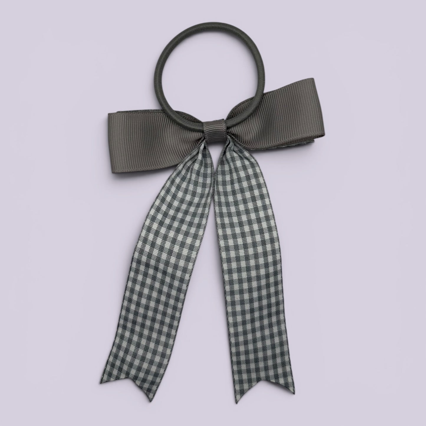 Grey gingham bow bobble on card