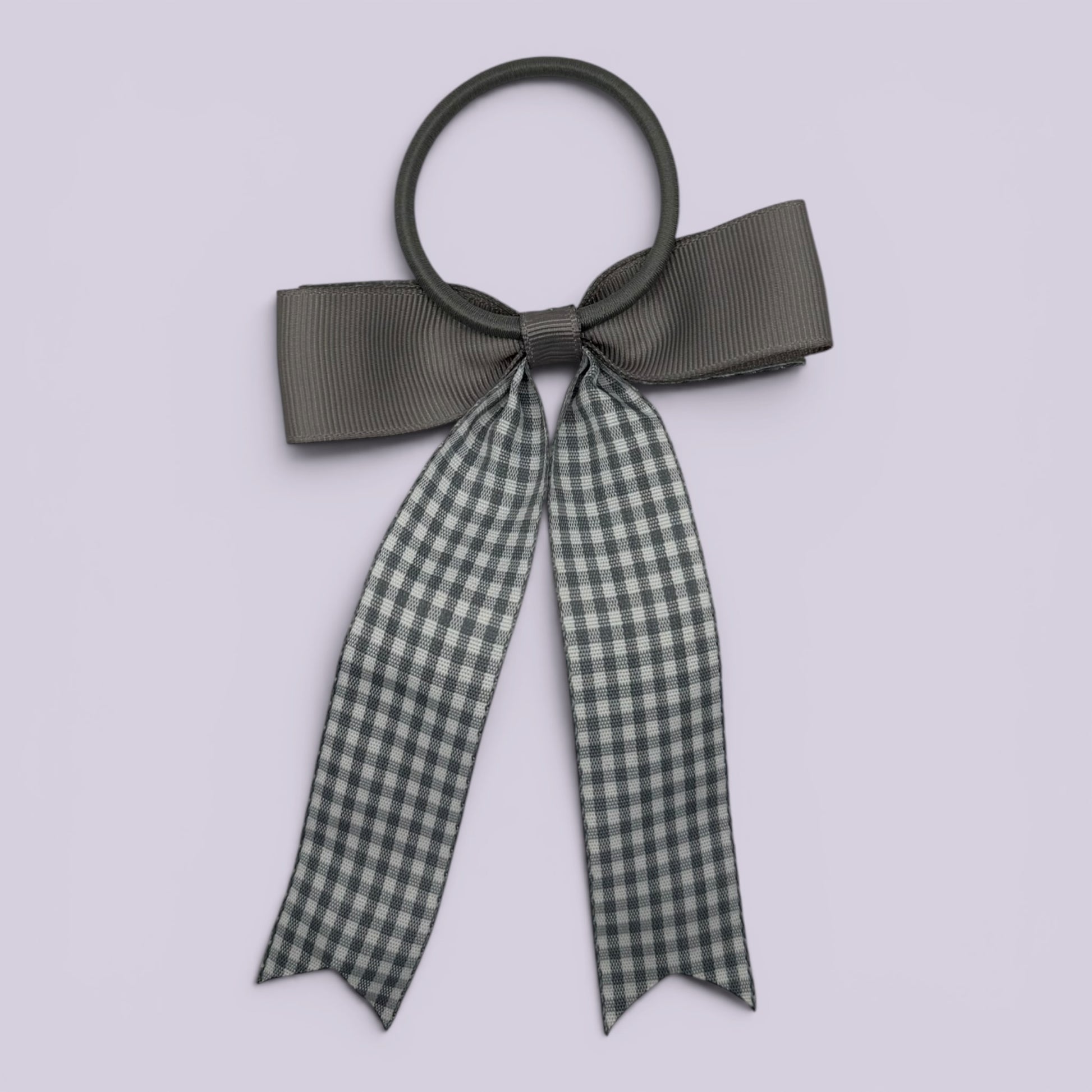 Grey gingham bow bobble on card