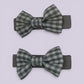 Grey gingham mini bowtie school hair clips