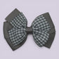 Grey gingham pinwheel school hair bow clip