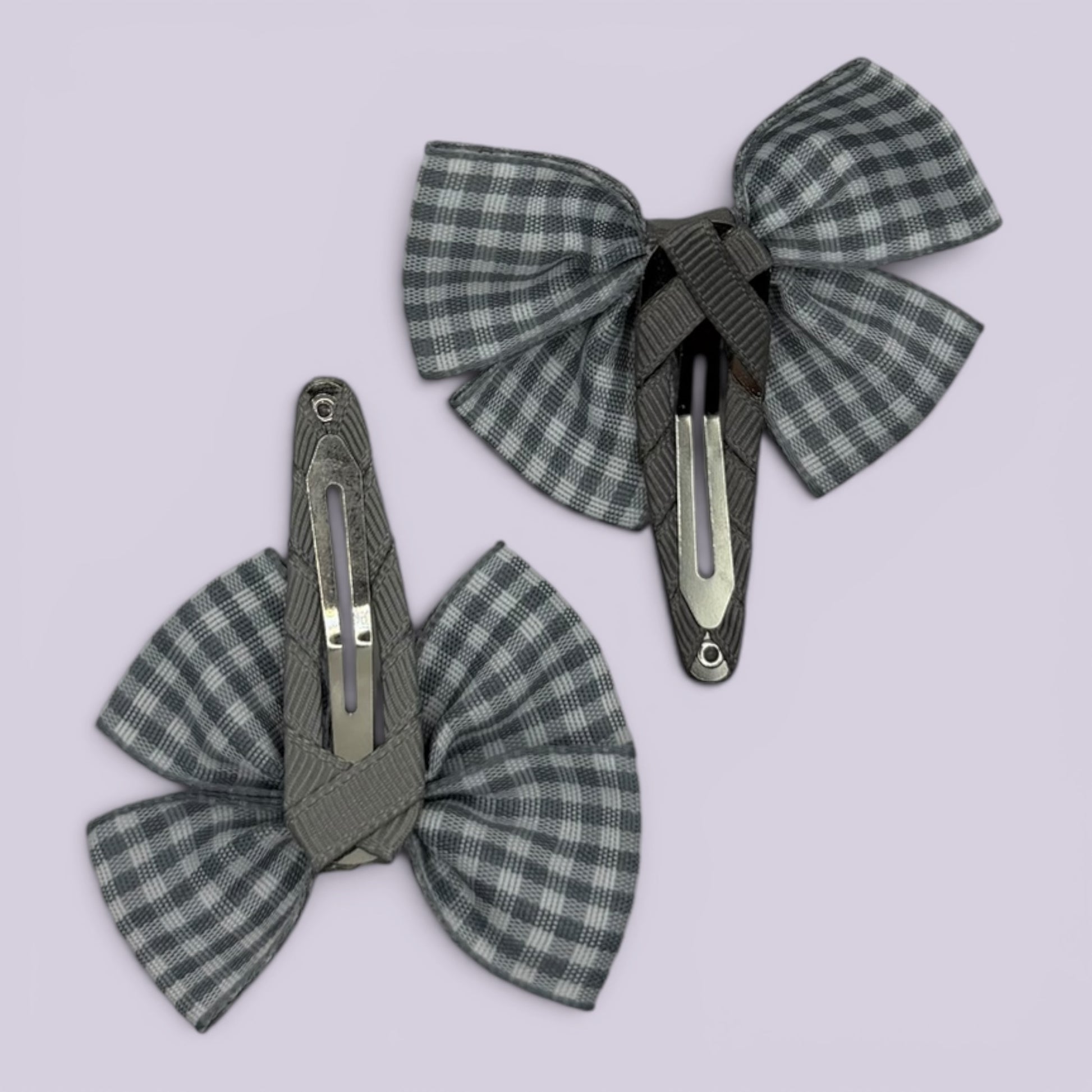 Grey gingham butterfly snap clips on card