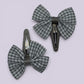 Grey gingham butterfly school snap hair clips