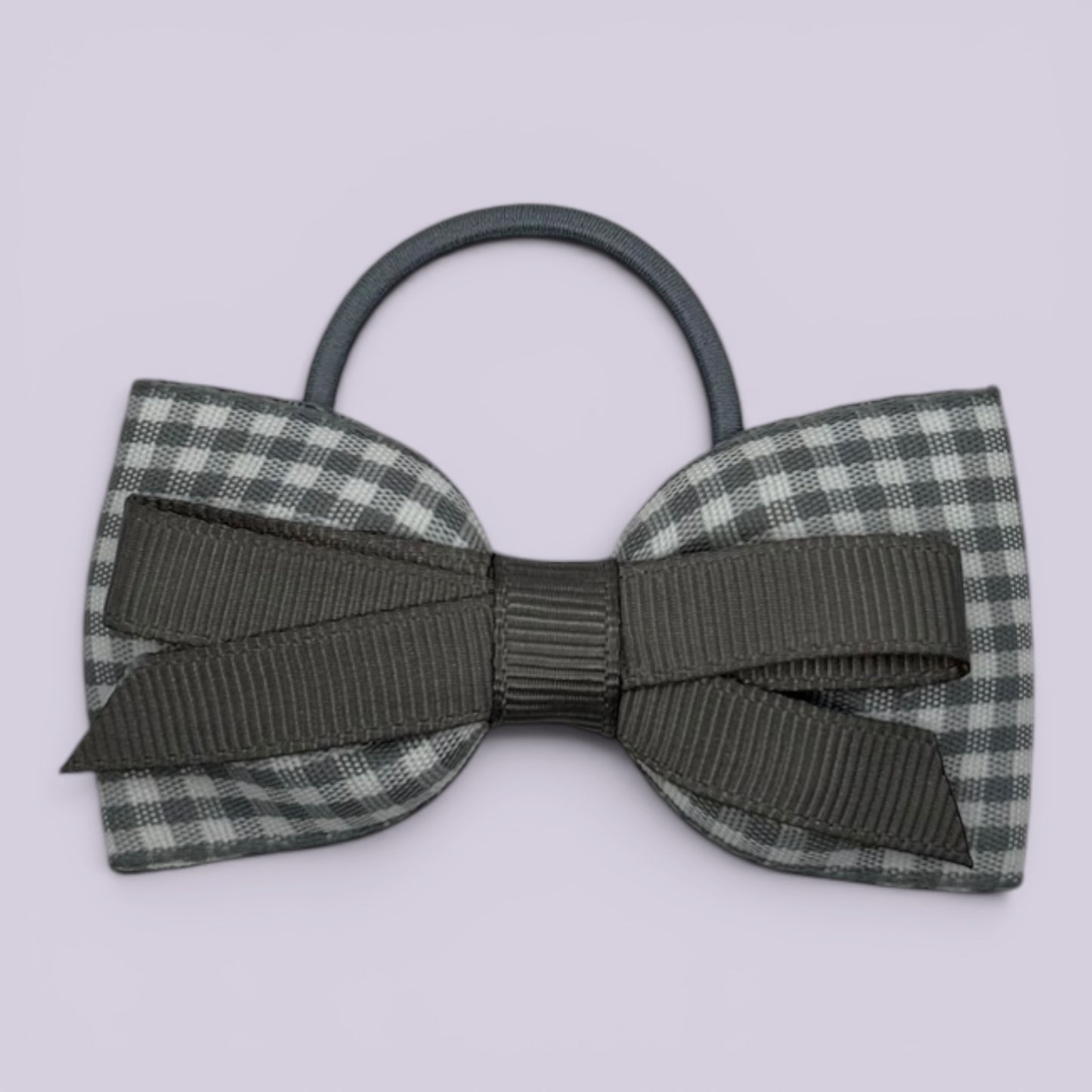 Grey gingham school hair bow bobble