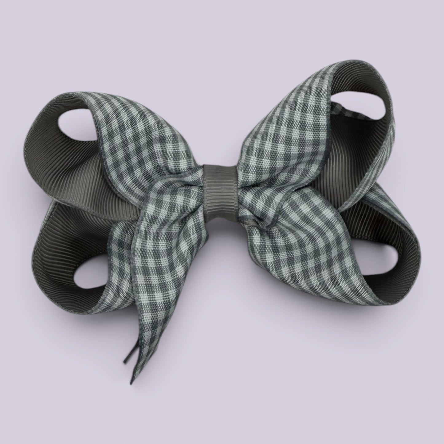 Grey gingham large school hair bow clip
