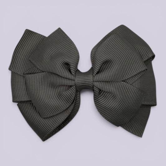 Grey pinwheel school hair bow clip
