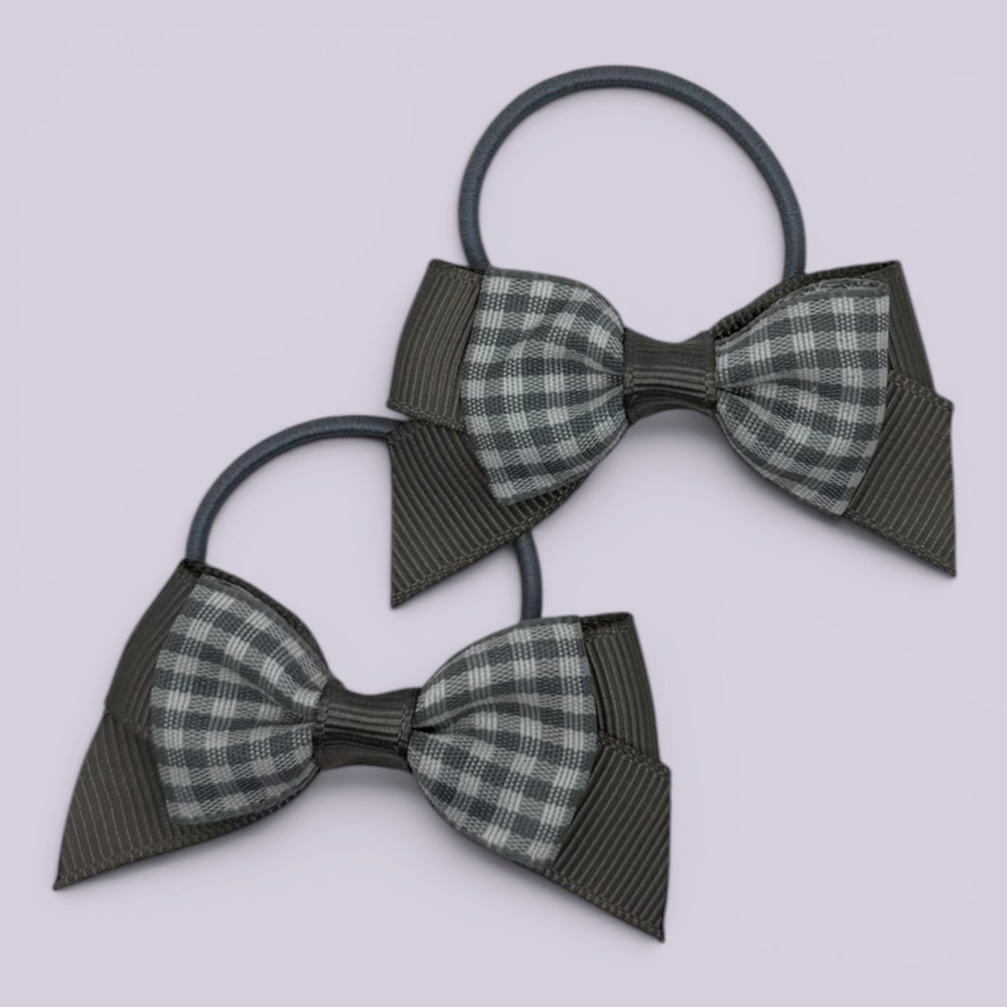 Grey gingham hair bow bobbles