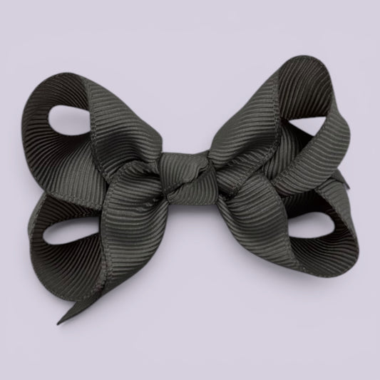 Grey small school hair bow clip