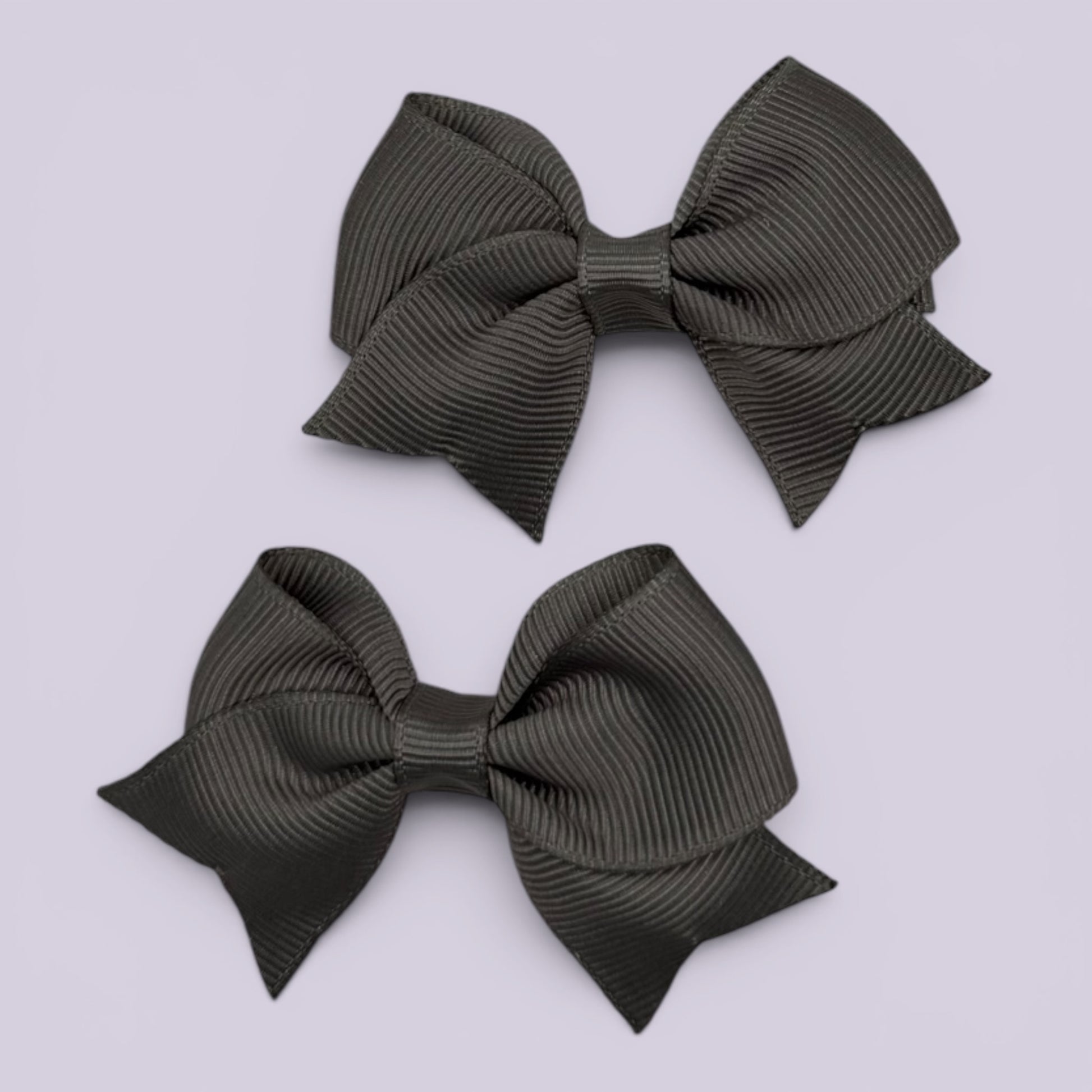 Grey small school hair bow clips pair