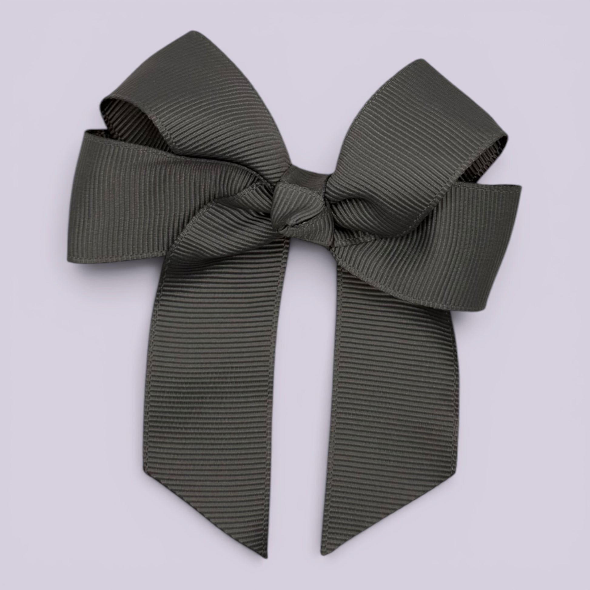 Grey 3.5 inch tailed school hair bow clip