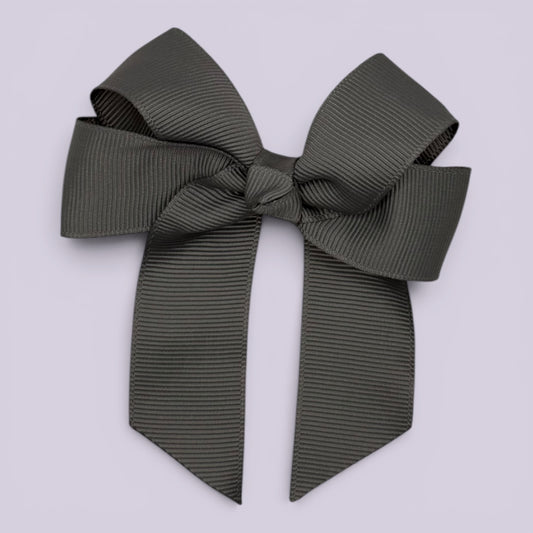 Grey 3.5 inch tailed school hair bow clip