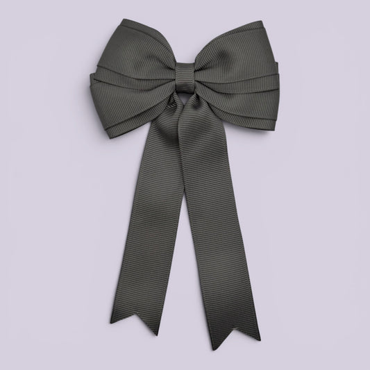 Grey tailed school hair bow clip
