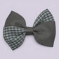 Grey gingham twisted school hair bow clip