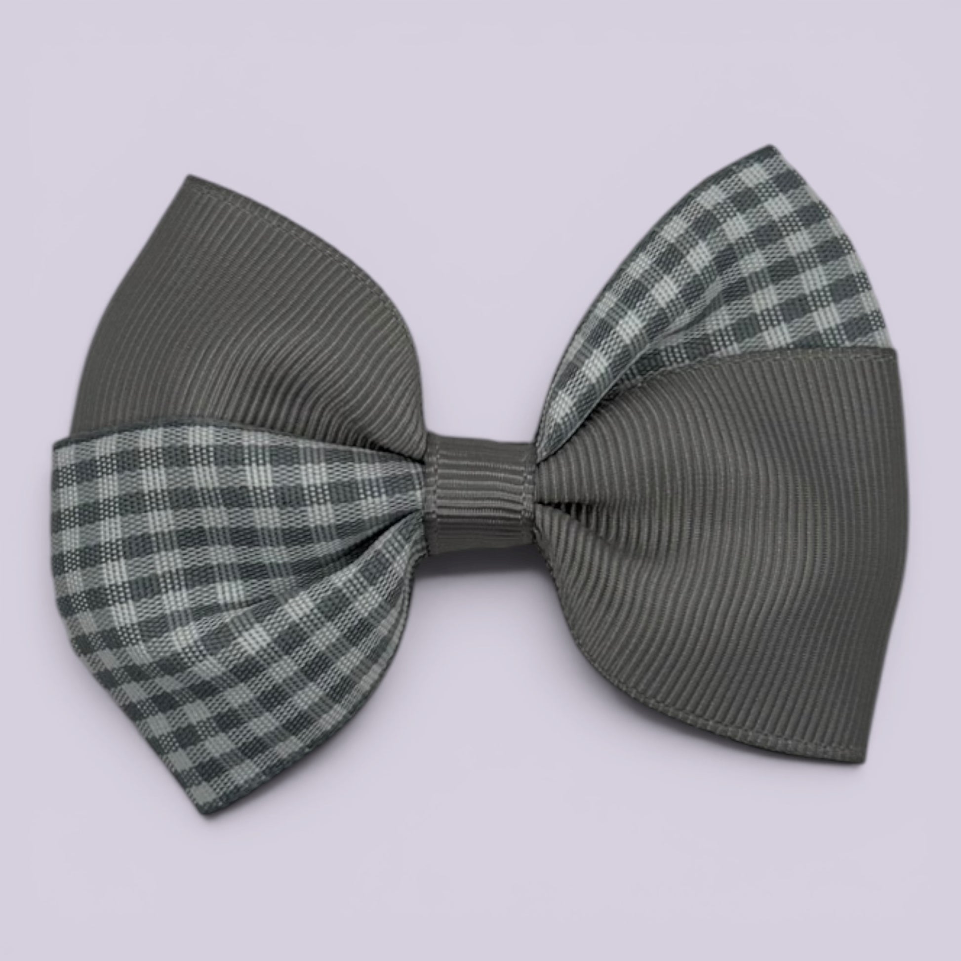 Grey gingham twisted school hair bow clip