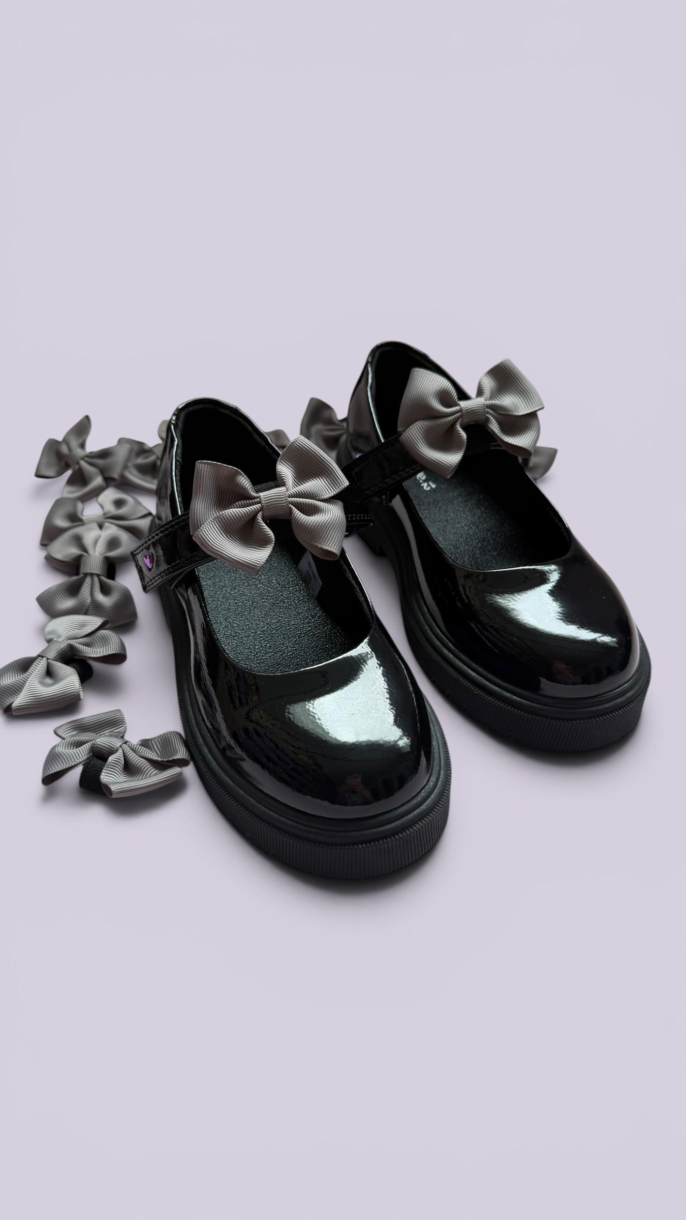 Grey shoe bows for school uniform