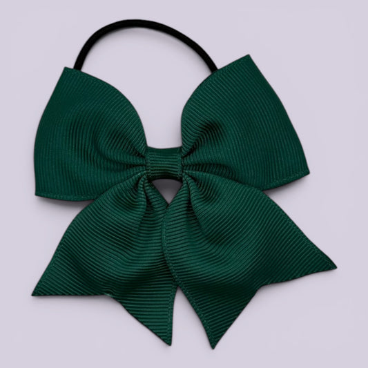 Hunter bottle green four tailed school hair bow bobble
