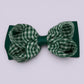 Hunter bottle green gingham double bow school hair clip