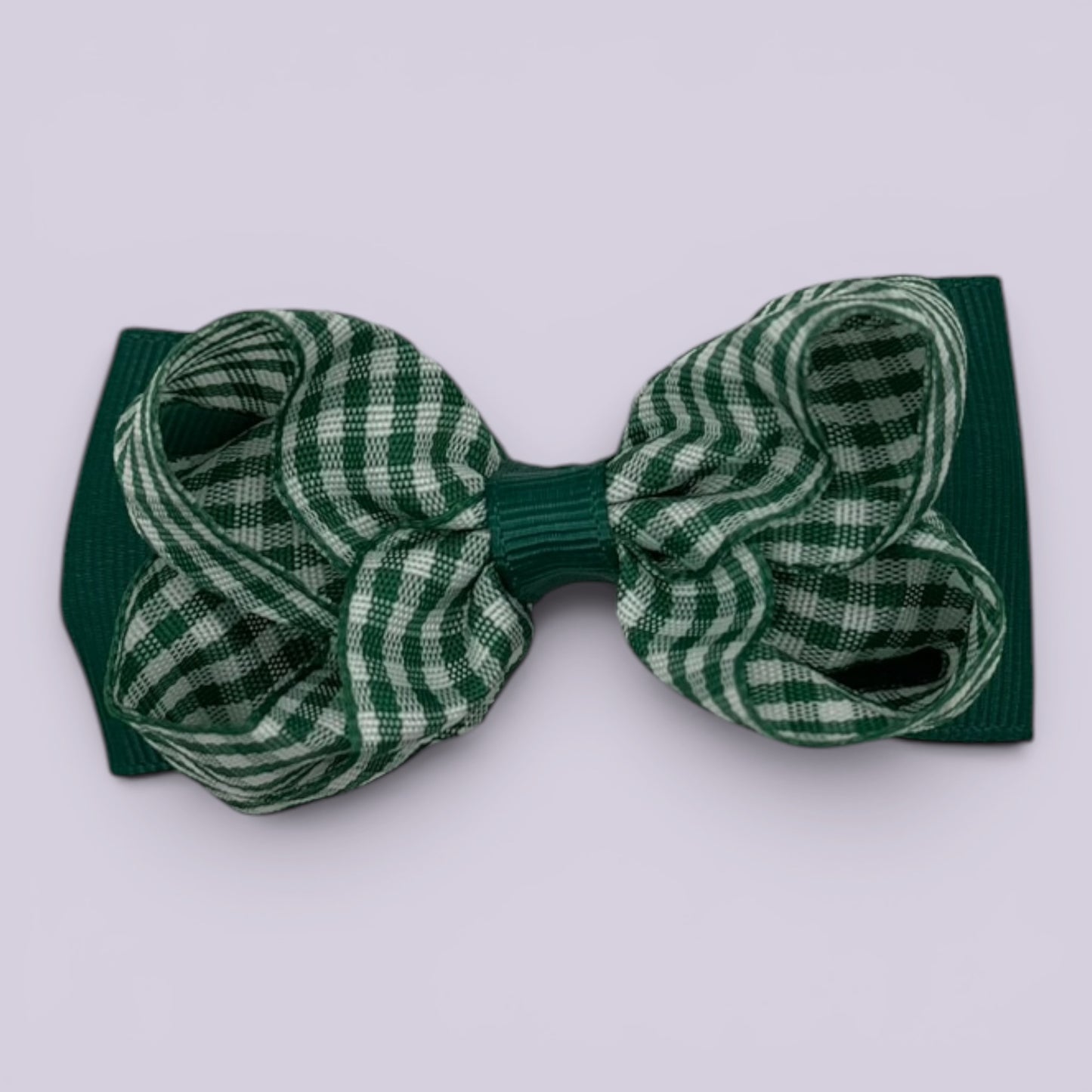 Hunter bottle green gingham double bow school hair clip