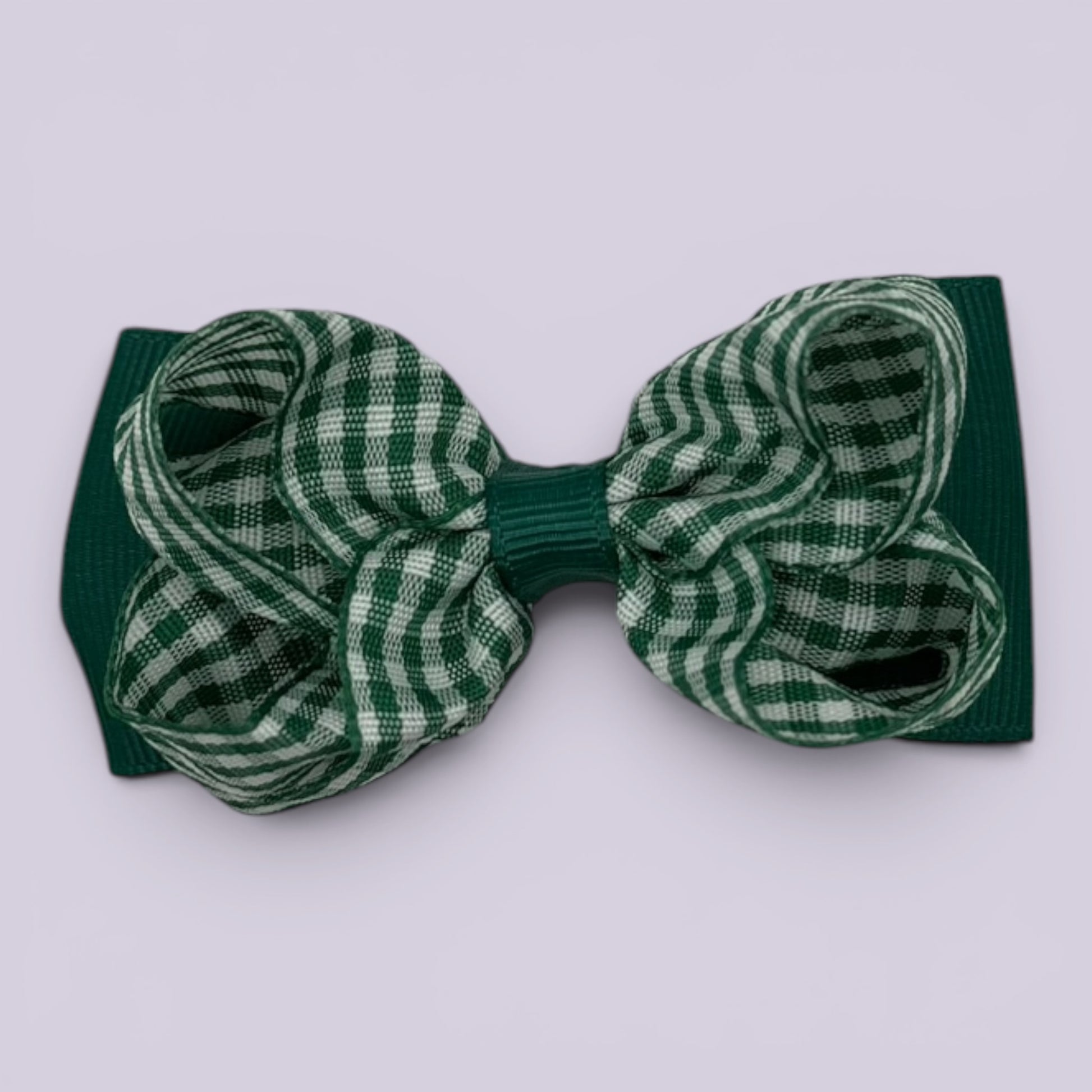 Hunter bottle green gingham double bow school hair clip