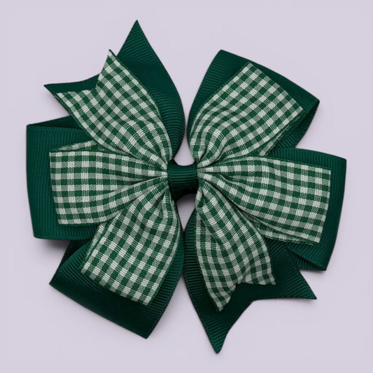 Hunter bottle green gingham school hair bow clip