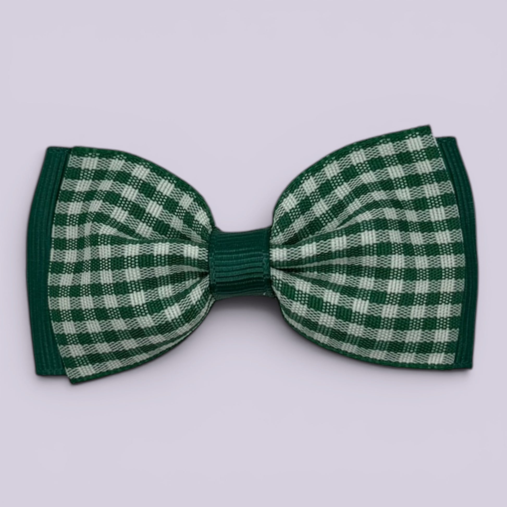 Hunter bottle green gingham bowtie school hair bow clip