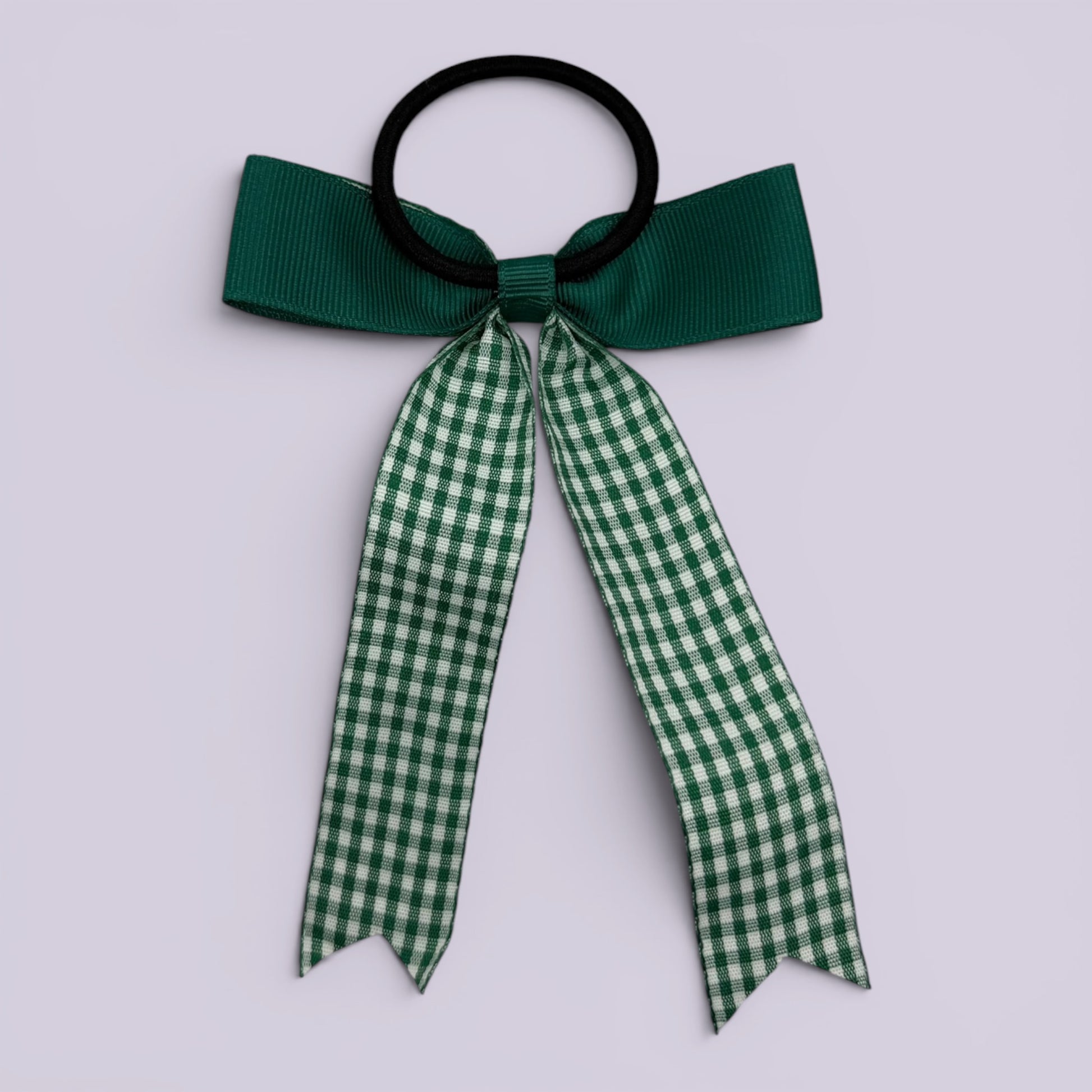 Hunter bottle green gingham bow bobble on card
