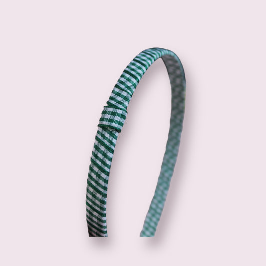 Hunter bottle green gingham headband close up