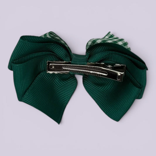 Hunter bottle green gingham pinwheel bow clip on card