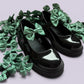 Hunter bottle green gingham shoe bows on school shoes
