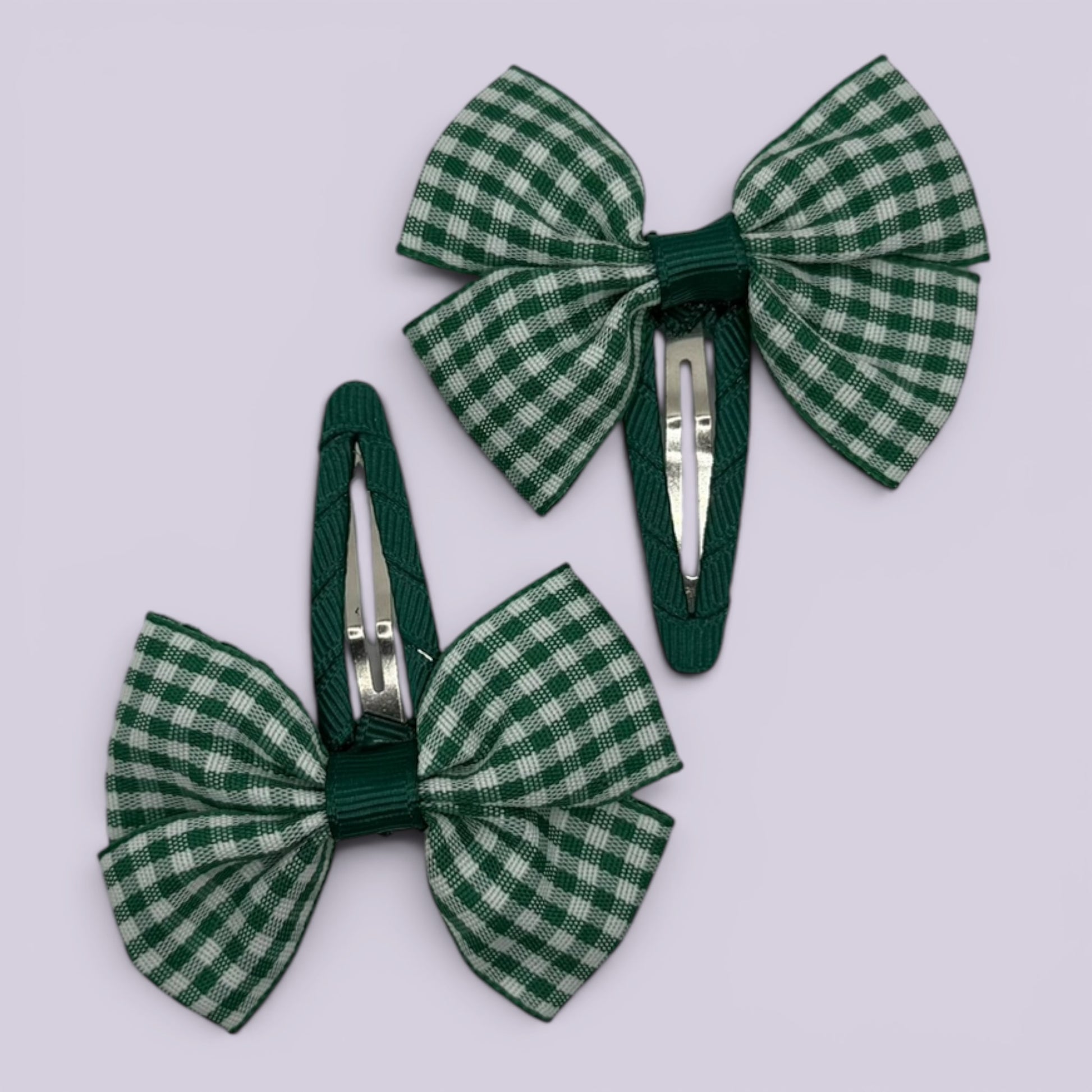 Hunter bottle green gingham butterfly school snap hair clips
