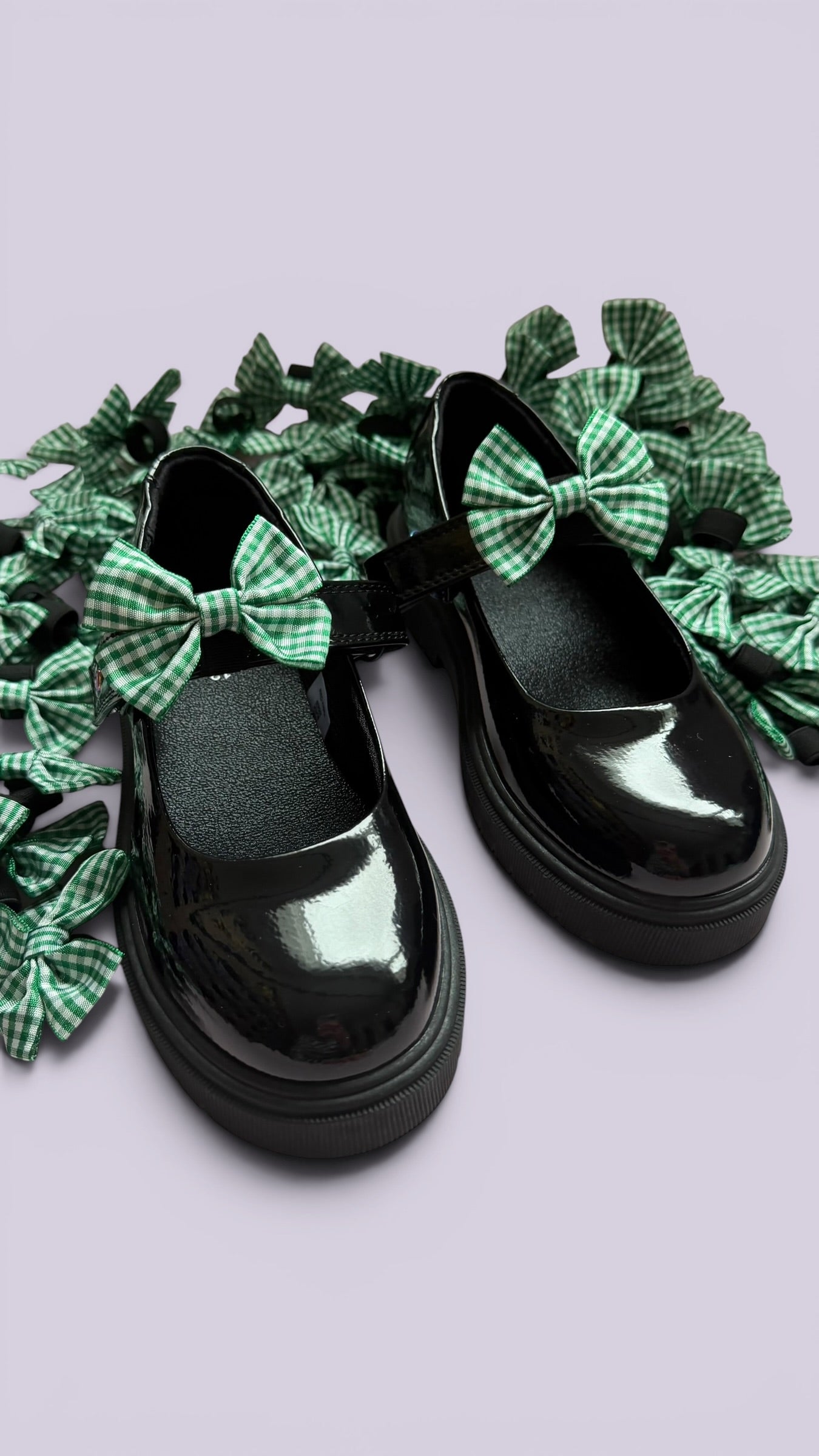 Hunter bottle green gingham shoe bows for school uniform