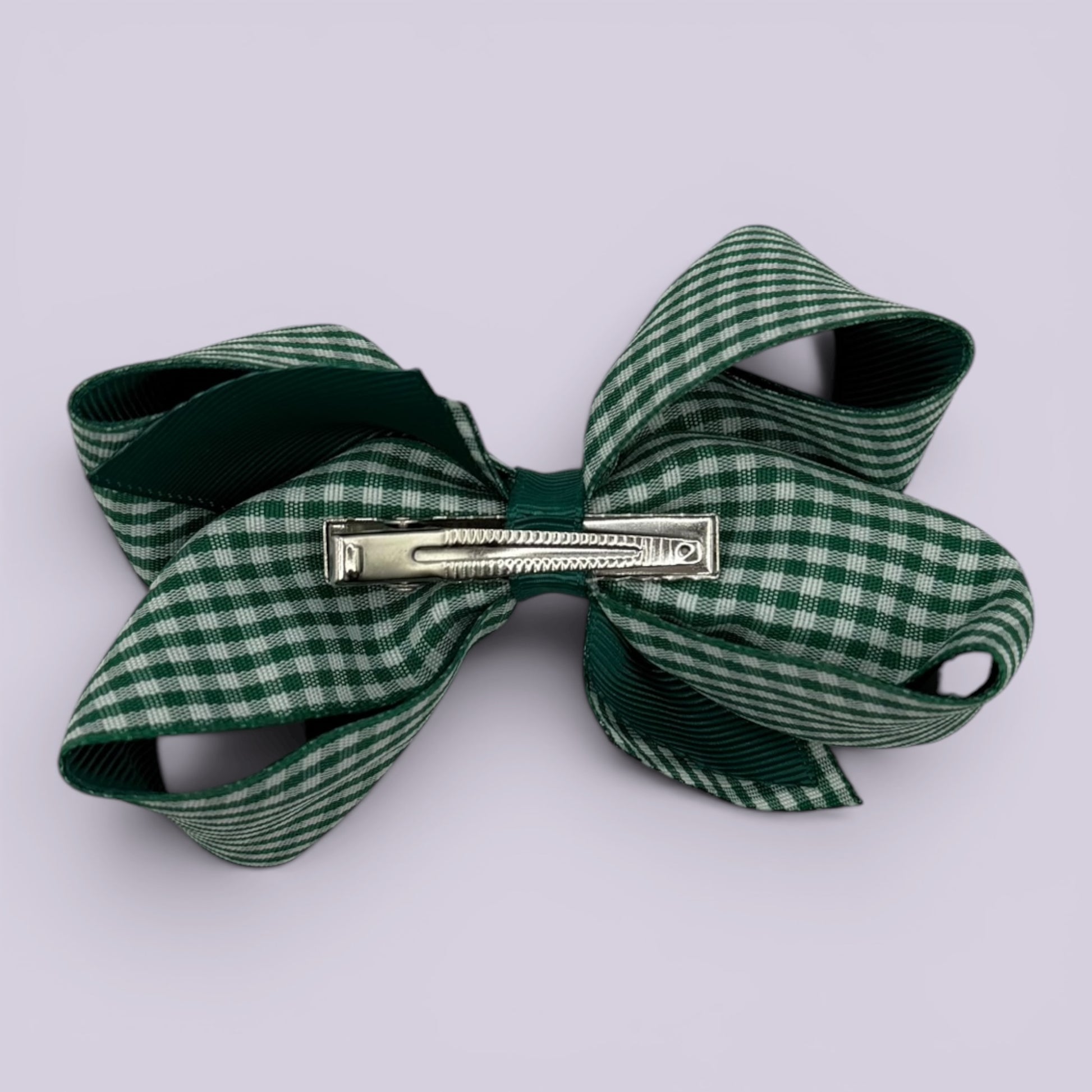 Hunter bottle green gingham large bow clip on card